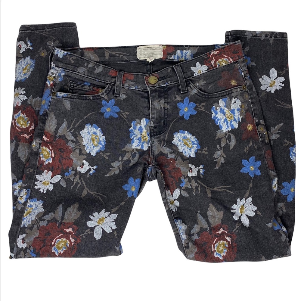Current Elliott Black Floral Ankle Jeans